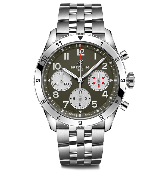 Breitling Classic AVI Chronograph 42 Curtiss Warhawk Watch with Stainless Steel Bracelet