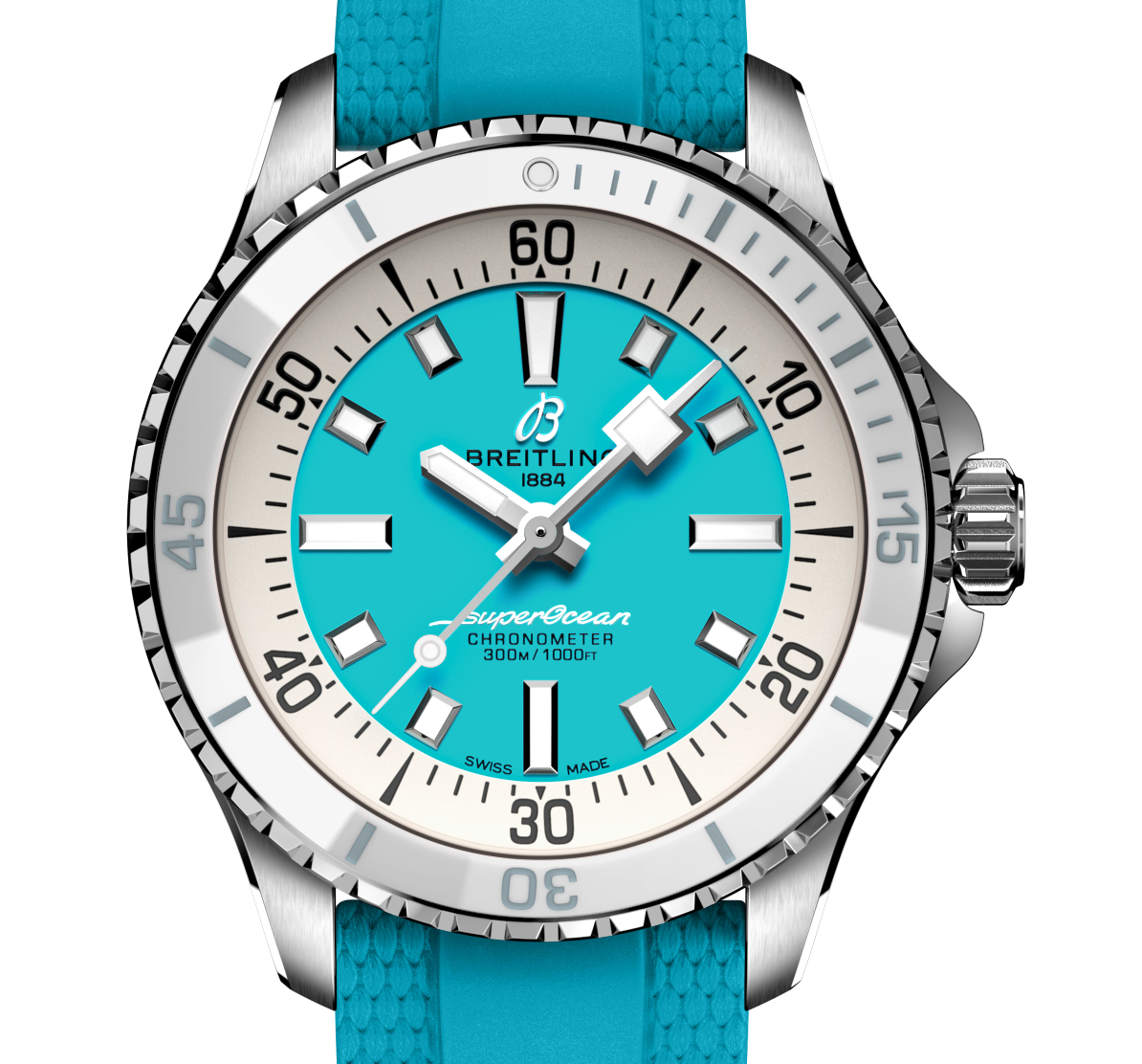 Breitling Superocean Turquoise on Rubber Watch, 36mm