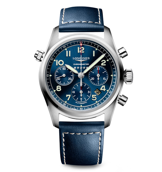 Longines Spirit 42mm Watch with Blue Leather Strap