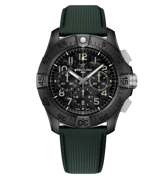Breitling Super Avenger B01 Chronograph 46 Night Mission Watch with Khaki Green Leather Strap