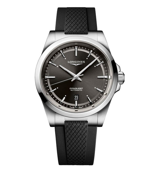 Longines Conquest 41mm Watch with Black Rubber Strap