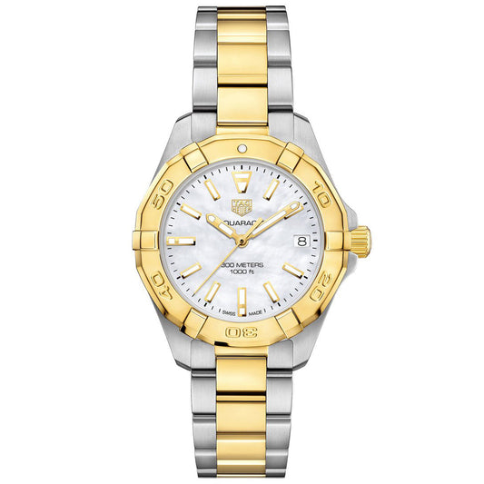 TAG Heuer Aquaracer Ladies' Quartz Movement Mother-of-Pearl Dial and Yellow Gold Bezel Watch