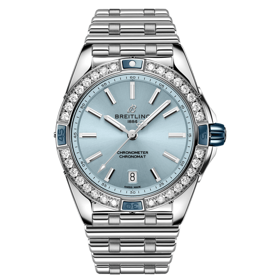 Breitling Super Chronomat 38mm Diamond Watch with Light Blue Dial