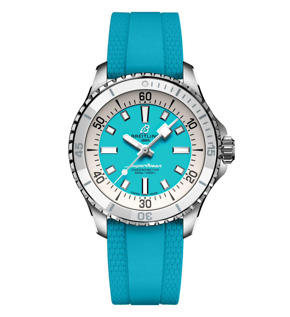 Breitling Superocean Turquoise on Rubber Watch, 36mm